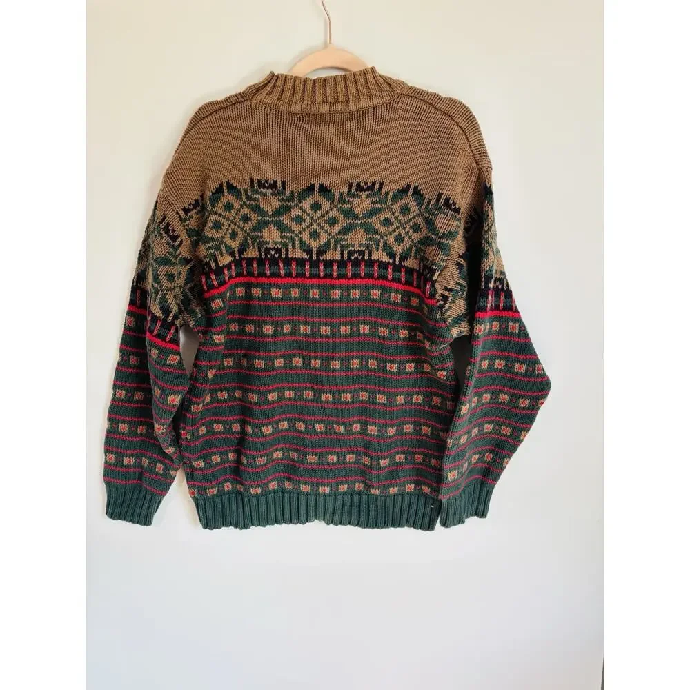 Vintage 90s Eddie Bauer Nordic Knit 100% Cotton Ski Sweater Long Sleeve Mens L - Picture 4 of 5